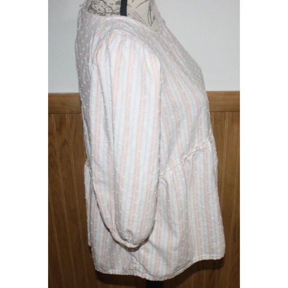 Time and Tru Pink &White  Stripe Swiss Dot Blouse Sz S Babydoll Fit Keyhole Back - Picture 6 of 9